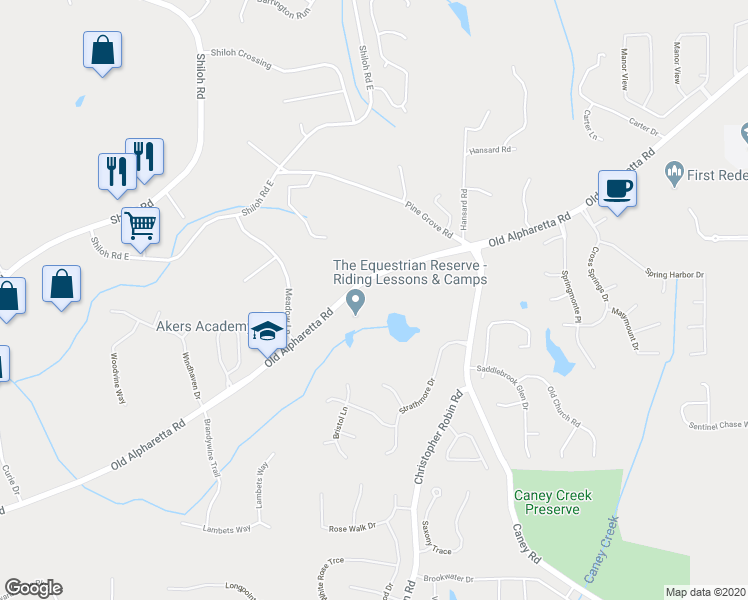 map of restaurants, bars, coffee shops, grocery stores, and more near 685 Old Alpharetta Road in Alpharetta