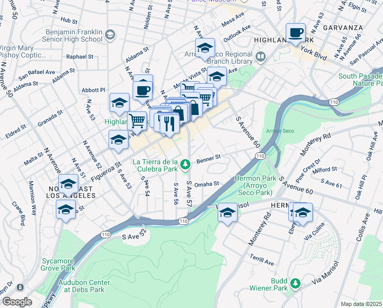 map of restaurants, bars, coffee shops, grocery stores, and more near 206 South Avenue 57 in Los Angeles