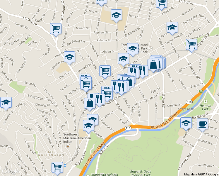 map of restaurants, bars, coffee shops, grocery stores, and more near 105 North Avenue 52 in Los Angeles