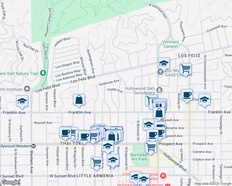 map of restaurants, bars, coffee shops, grocery stores, and more near 1953 North Kenmore Avenue in Los Angeles