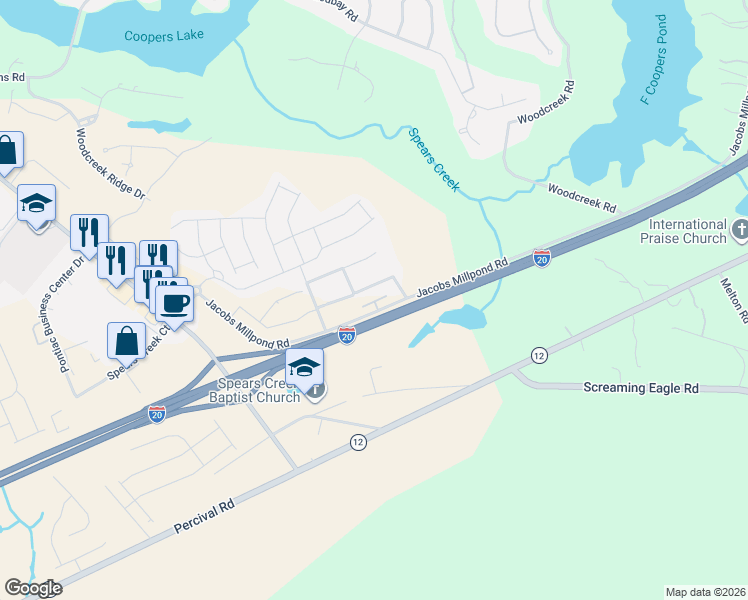 map of restaurants, bars, coffee shops, grocery stores, and more near 735 Jacobs Millpond Road in Elgin