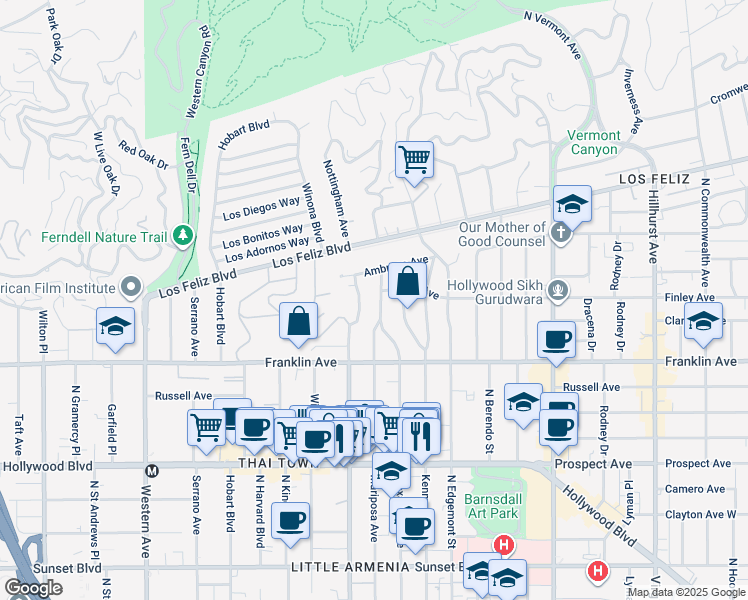 map of restaurants, bars, coffee shops, grocery stores, and more near 1979 North Alexandria Avenue in Los Angeles