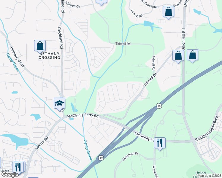 map of restaurants, bars, coffee shops, grocery stores, and more near 1037 Annazanes Court in Alpharetta