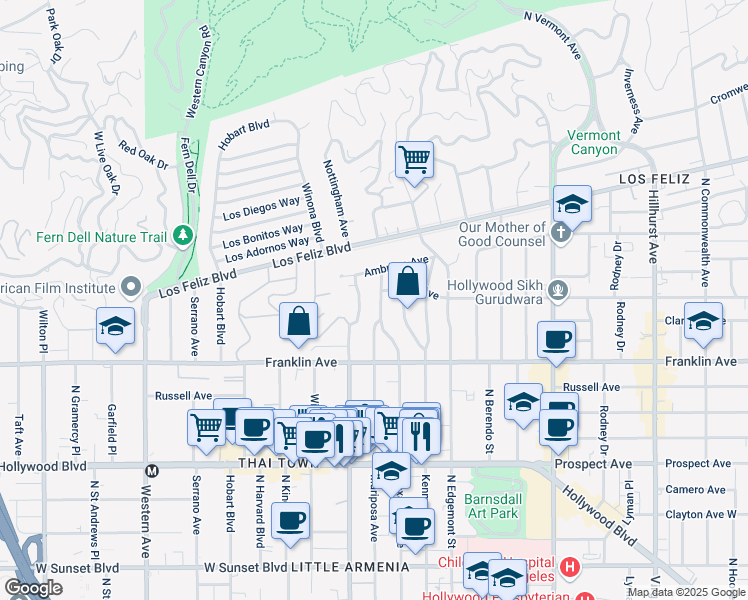 map of restaurants, bars, coffee shops, grocery stores, and more near 1979 Alexandria Avenue in Los Angeles