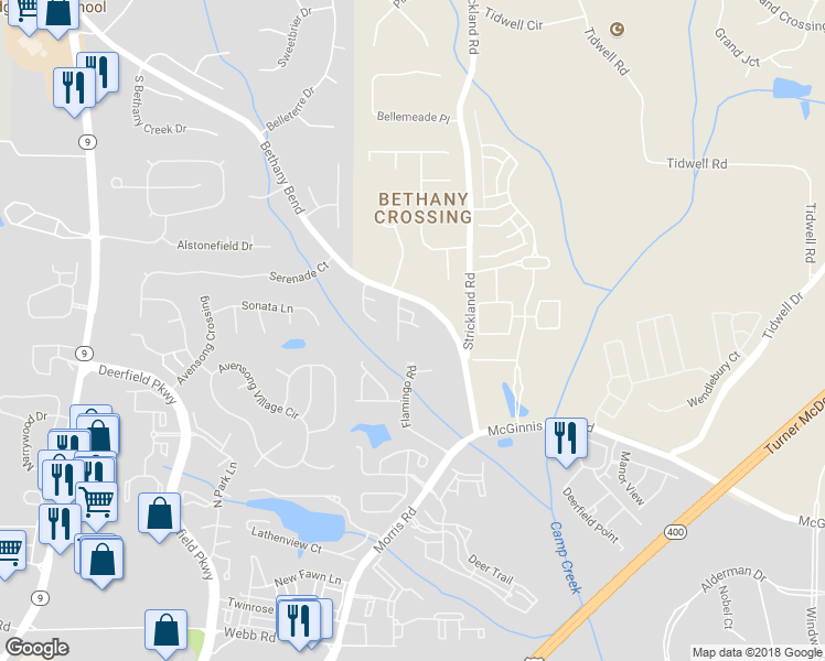 map of restaurants, bars, coffee shops, grocery stores, and more near 3536 Spring View Court in Alpharetta