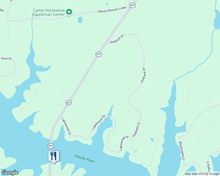 map of restaurants, bars, coffee shops, grocery stores, and more near 387 Outback Dr Murray Pines Subd in Newberry