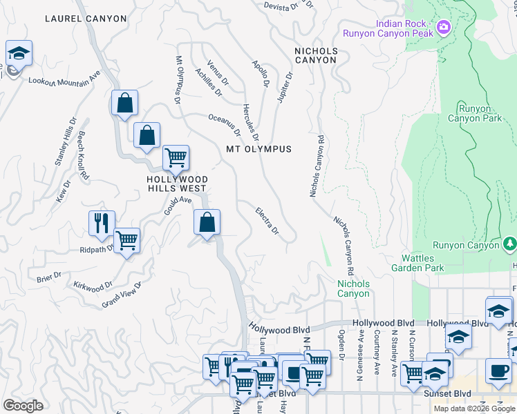 map of restaurants, bars, coffee shops, grocery stores, and more near 7923 Electra Drive in Los Angeles