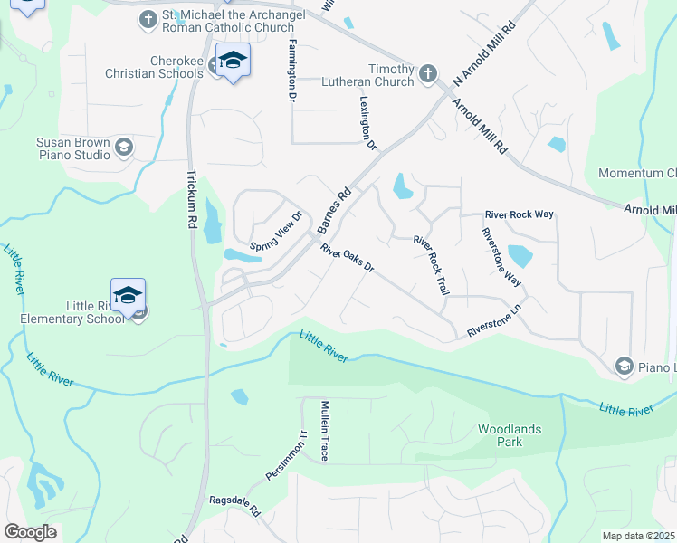 map of restaurants, bars, coffee shops, grocery stores, and more near 506 River Place in Woodstock