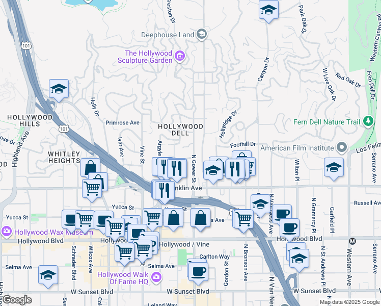 map of restaurants, bars, coffee shops, grocery stores, and more near 1963 Carmen Avenue in Los Angeles
