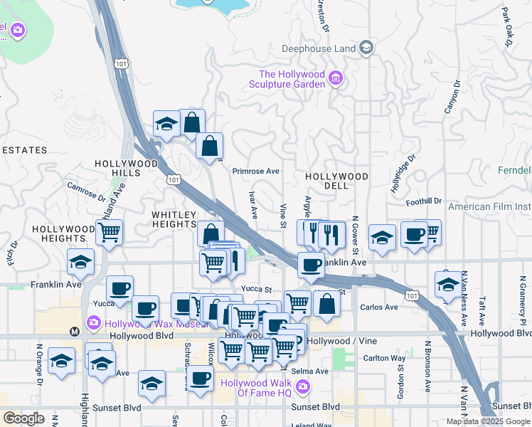 map of restaurants, bars, coffee shops, grocery stores, and more near 6326 Longview Avenue in Los Angeles