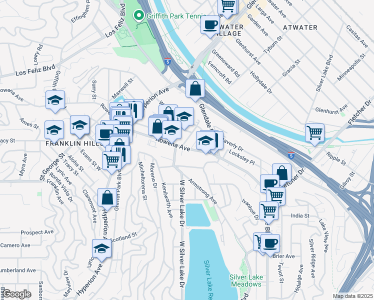 map of restaurants, bars, coffee shops, grocery stores, and more near in Los Angeles