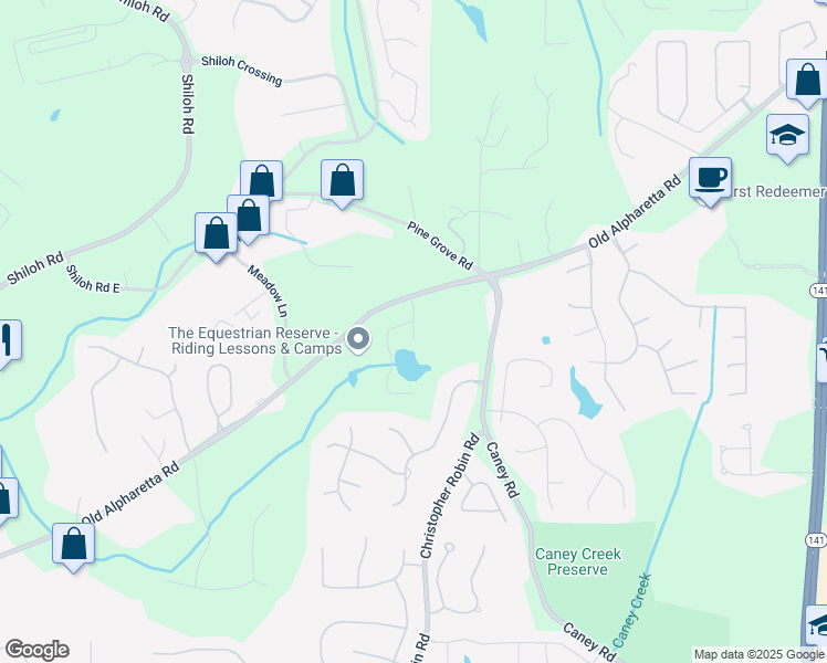 map of restaurants, bars, coffee shops, grocery stores, and more near 2620 Caney Road in Cumming