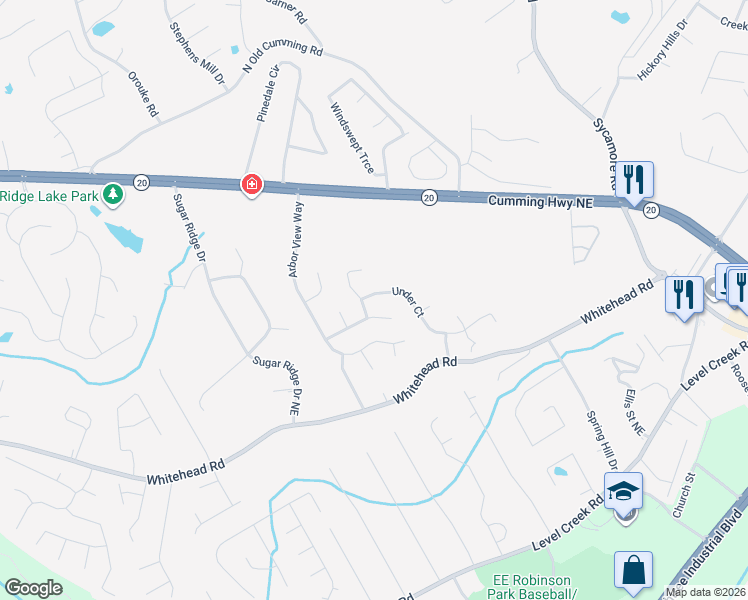 map of restaurants, bars, coffee shops, grocery stores, and more near 865 Underhill Court in Sugar Hill