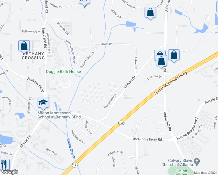 map of restaurants, bars, coffee shops, grocery stores, and more near 718 Wamock Drive in Alpharetta