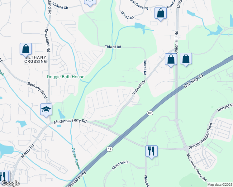 map of restaurants, bars, coffee shops, grocery stores, and more near 722 Wamock Drive in Alpharetta
