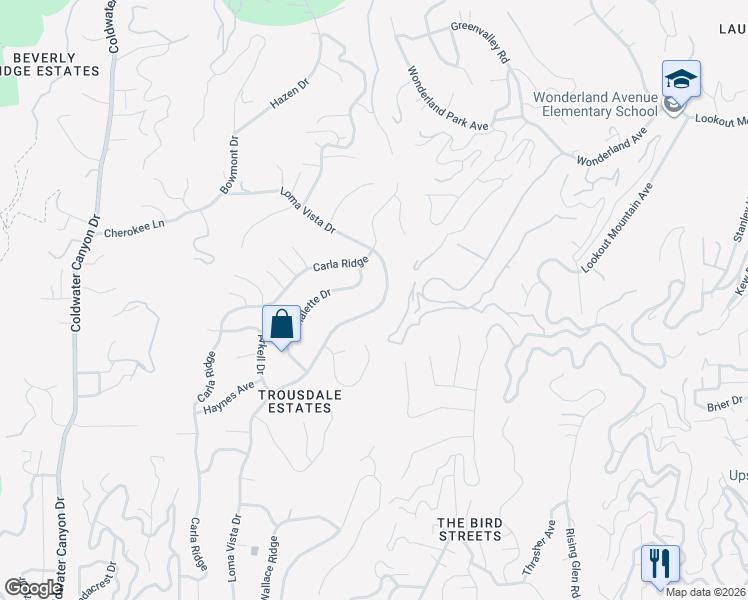map of restaurants, bars, coffee shops, grocery stores, and more near 1840 Loma Vista Drive in Beverly Hills