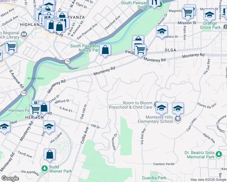map of restaurants, bars, coffee shops, grocery stores, and more near 1231 Blair Avenue in South Pasadena