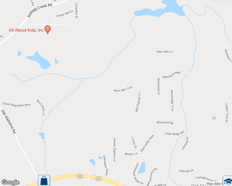 map of restaurants, bars, coffee shops, grocery stores, and more near 6256 New Mill Trail in Acworth