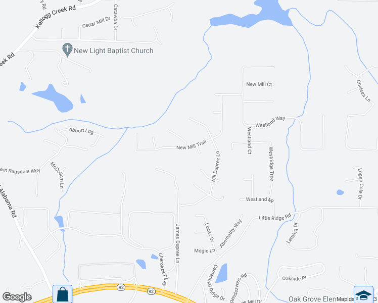 map of restaurants, bars, coffee shops, grocery stores, and more near 6260 New Mill Trail in Acworth