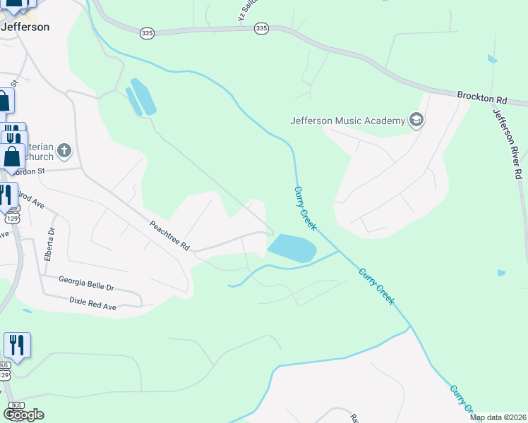 map of restaurants, bars, coffee shops, grocery stores, and more near 775 Peachtree Road in Jefferson