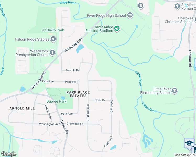 map of restaurants, bars, coffee shops, grocery stores, and more near 209 Sabrina Court in Woodstock