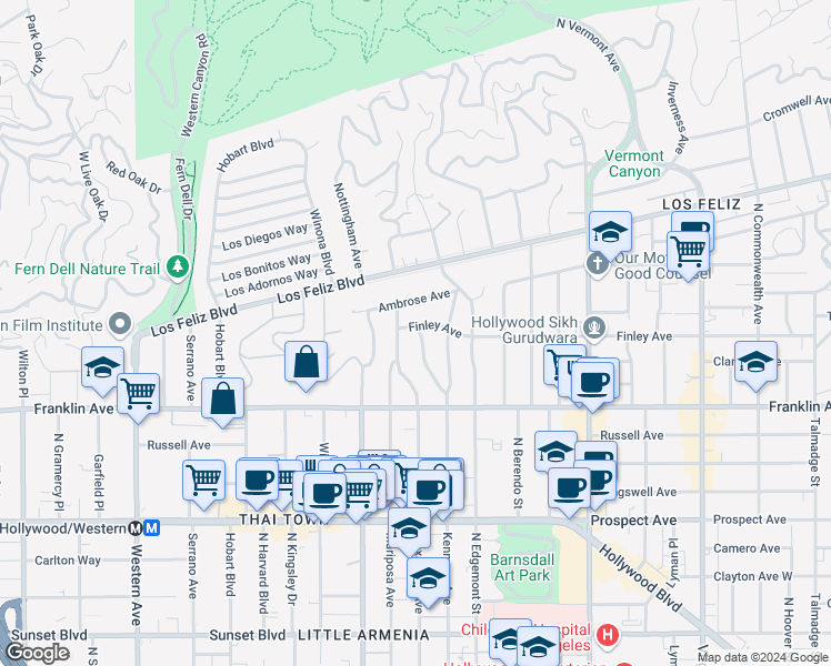map of restaurants, bars, coffee shops, grocery stores, and more near 1991 Palmerston Place in Los Angeles