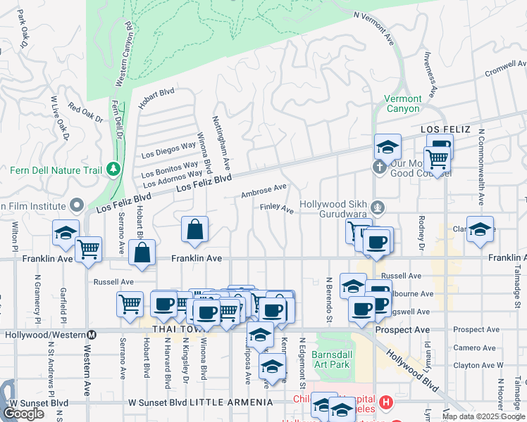 map of restaurants, bars, coffee shops, grocery stores, and more near 1991 Palmerston Place in Los Angeles