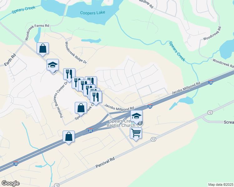 map of restaurants, bars, coffee shops, grocery stores, and more near 204 Liberty Ridge Drive in Elgin