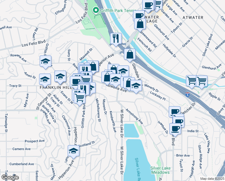 map of restaurants, bars, coffee shops, grocery stores, and more near 2828 Herkimer Street in Los Angeles
