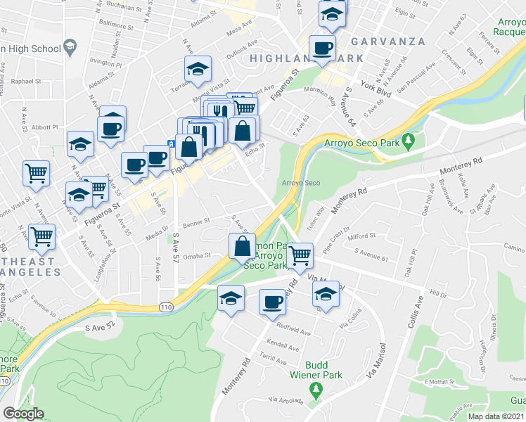 map of restaurants, bars, coffee shops, grocery stores, and more near 337 South Avenue 60 in Los Angeles