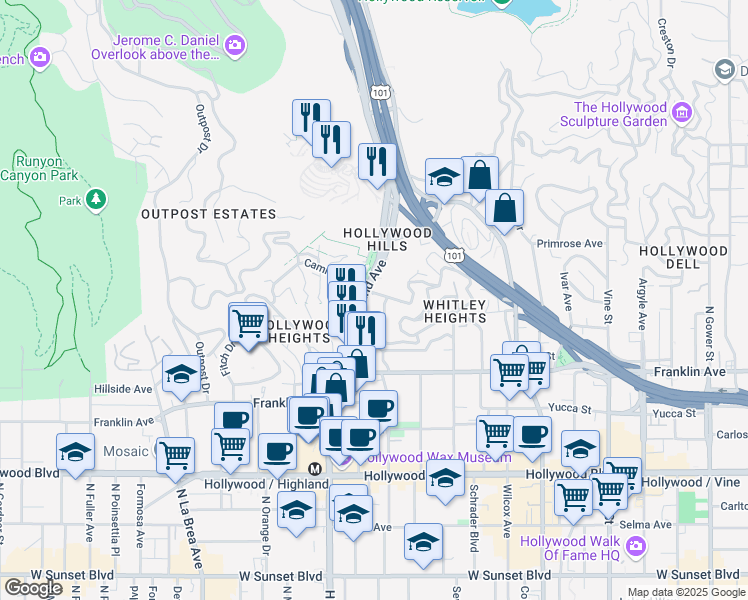 map of restaurants, bars, coffee shops, grocery stores, and more near in Los Angeles