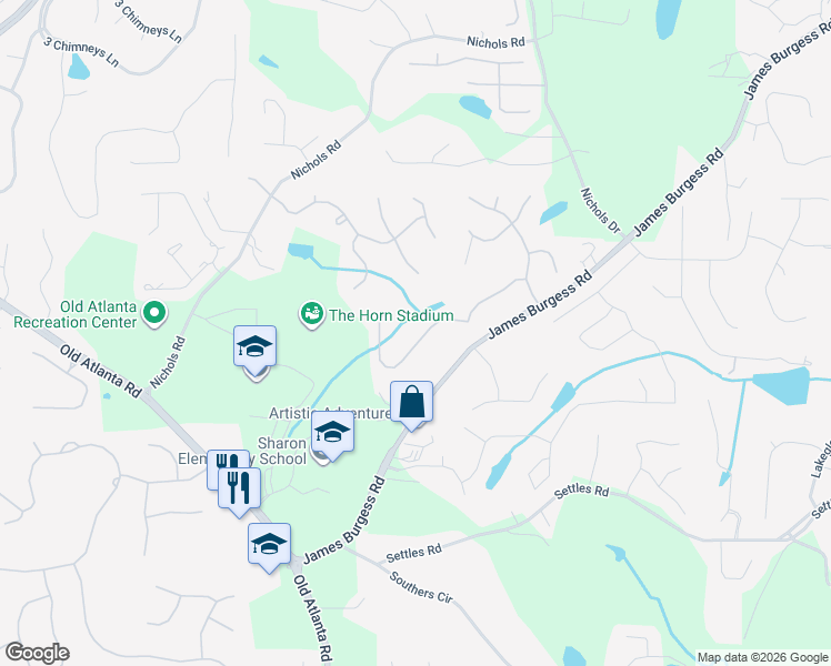 map of restaurants, bars, coffee shops, grocery stores, and more near 1780 Bramble Bush Way in Suwanee