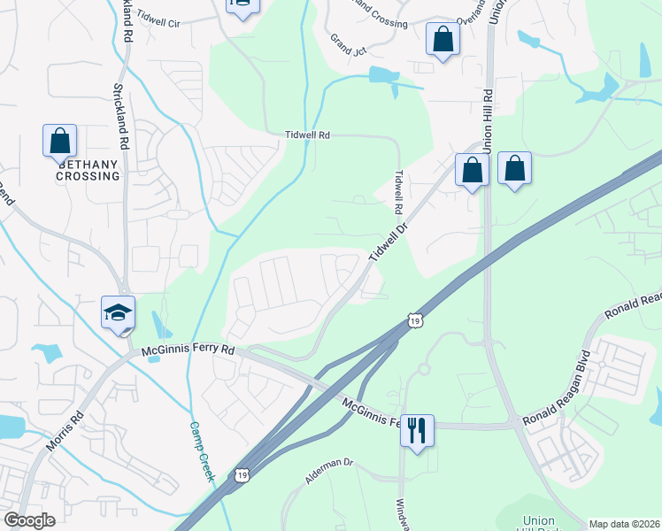 map of restaurants, bars, coffee shops, grocery stores, and more near 615 Melilot Lane in Alpharetta