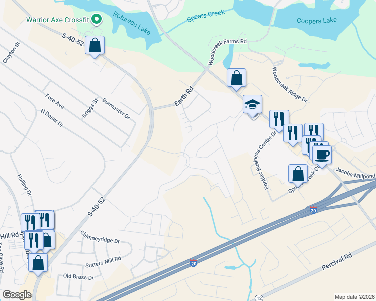 map of restaurants, bars, coffee shops, grocery stores, and more near 146 Peach Grove Circle in Elgin