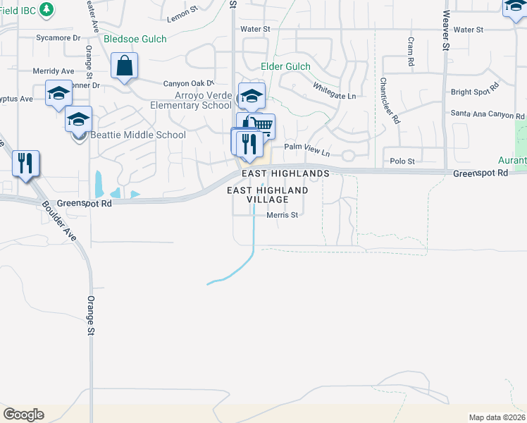 map of restaurants, bars, coffee shops, grocery stores, and more near 28986 Merris Street in Highland