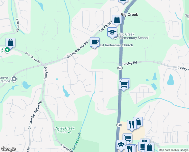 map of restaurants, bars, coffee shops, grocery stores, and more near 2615 Harbor Point Court in Cumming
