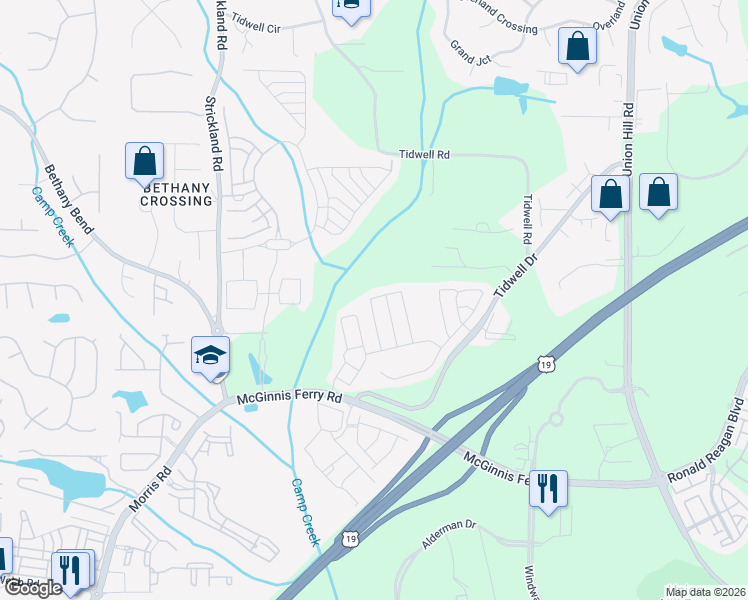 map of restaurants, bars, coffee shops, grocery stores, and more near 1035 Prestwyck Court in Alpharetta