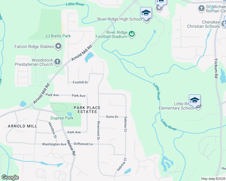 map of restaurants, bars, coffee shops, grocery stores, and more near 209 Sabrina Court in Woodstock