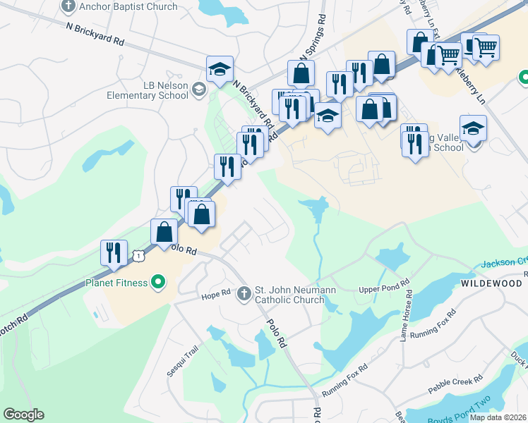 map of restaurants, bars, coffee shops, grocery stores, and more near 130 Red Coat Lane in Columbia