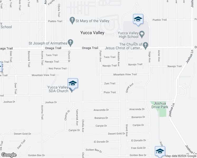 map of restaurants, bars, coffee shops, grocery stores, and more near 7930 Palm Avenue in Yucca Valley