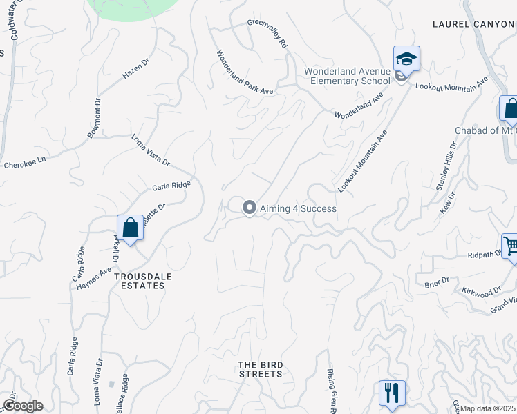 map of restaurants, bars, coffee shops, grocery stores, and more near 8944 Wonderland Avenue in Los Angeles