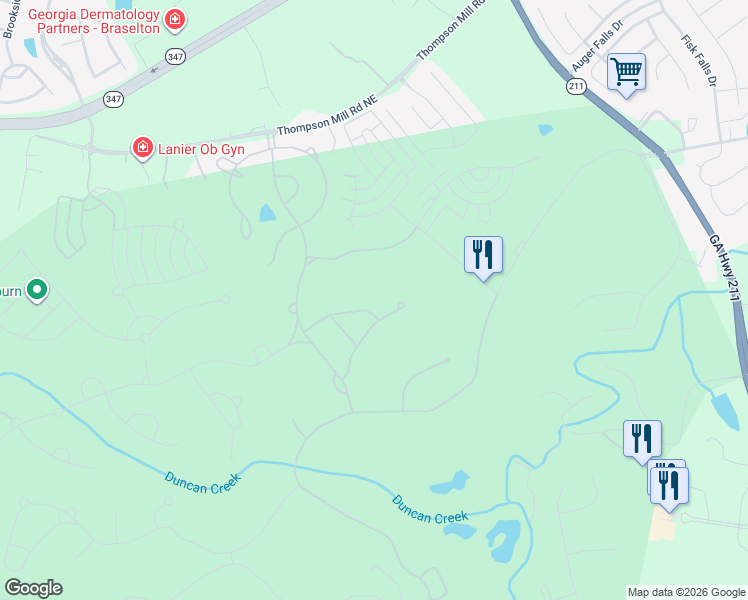 map of restaurants, bars, coffee shops, grocery stores, and more near 2361 Legacy Maple Drive in Braselton