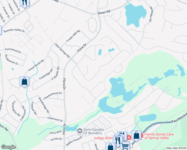 map of restaurants, bars, coffee shops, grocery stores, and more near 58 Olde Springs Road in Columbia