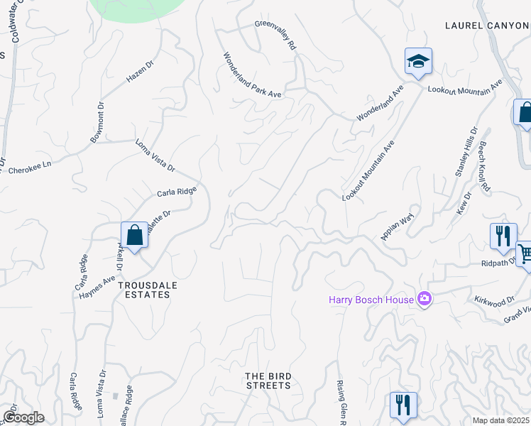 map of restaurants, bars, coffee shops, grocery stores, and more near 8944 Wonderland Avenue in Los Angeles