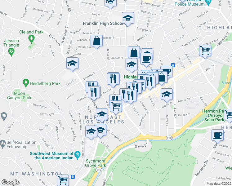 map of restaurants, bars, coffee shops, grocery stores, and more near in Los Angeles