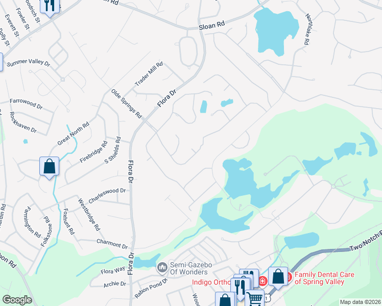 map of restaurants, bars, coffee shops, grocery stores, and more near 58 Olde Springs Road in Columbia