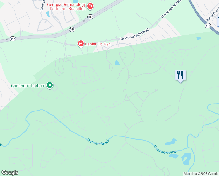 map of restaurants, bars, coffee shops, grocery stores, and more near 2653 Northern Oak Drive in Braselton