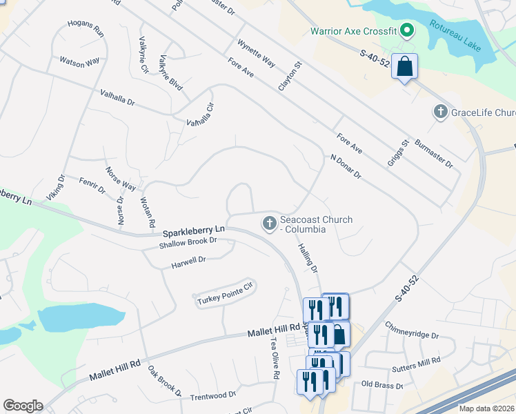 map of restaurants, bars, coffee shops, grocery stores, and more near 41 Springsdans Lane in Columbia