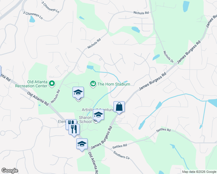 map of restaurants, bars, coffee shops, grocery stores, and more near 1765 Bramble Bush Way in Suwanee