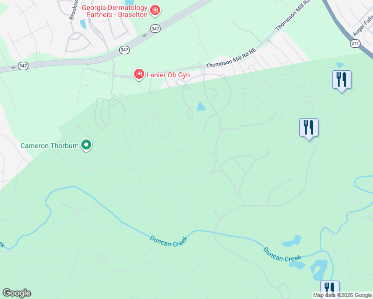 map of restaurants, bars, coffee shops, grocery stores, and more near 2653 Northern Oak Drive in Braselton